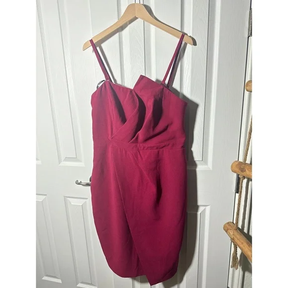 City Chic Curvy Sassy V Dress Elegant Party Event Wedding Plus Sexy Wine Red 12 - Picture 2 of 8